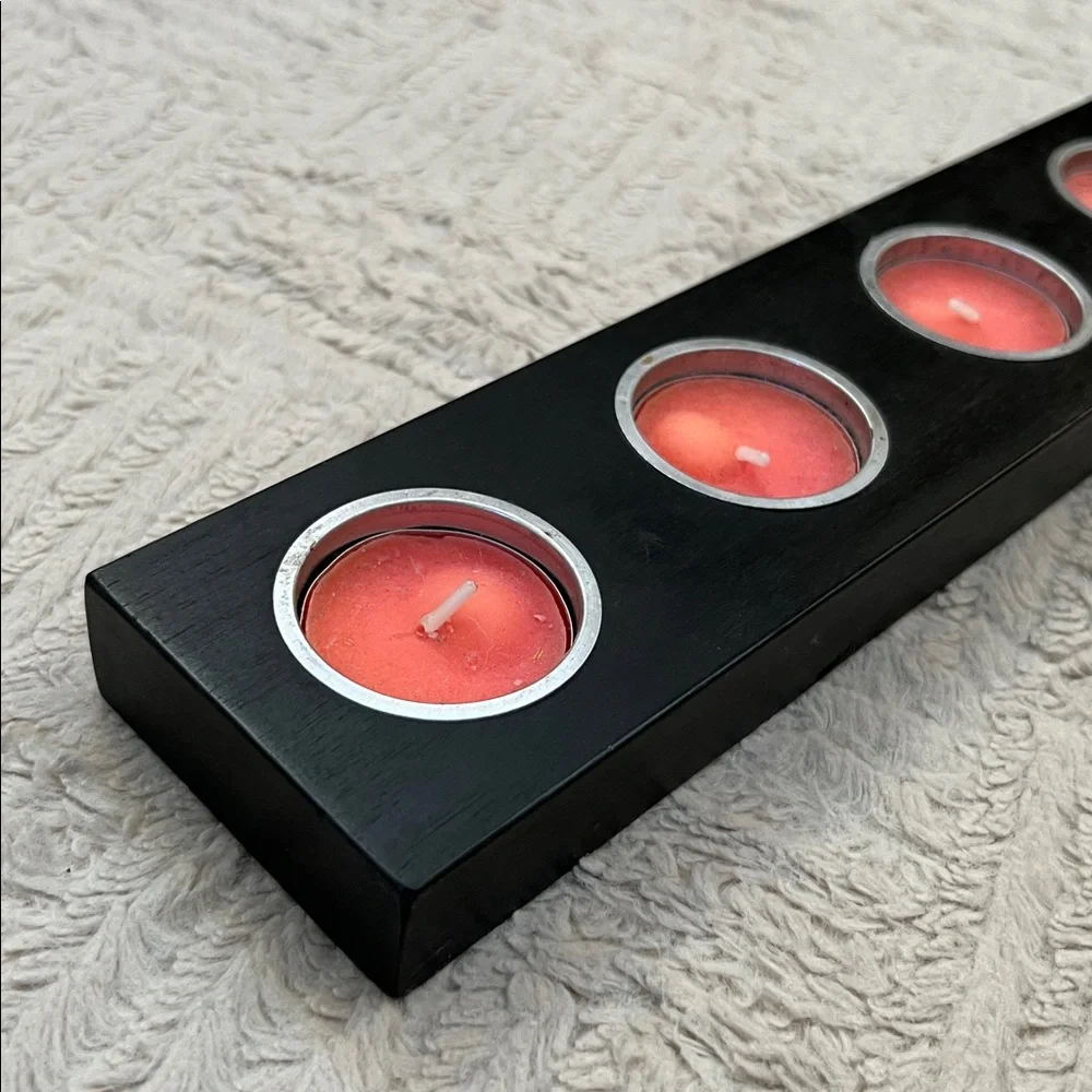 IKEA Black Wooden candle holder 7 tea light votive candles